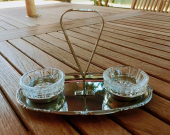 Antique salt and pepper pinch, inox tray with handle, glass cruets, gift for her, crockery,  made in italy - vintage- Cooking utensils