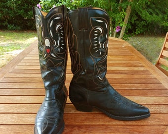 Zwarte cowboylaarzen met inlays, Tony Mora Man US 9- UK 8- Italy 42 - cadeau voor haar - cadeau voor hem - unisex laarzen