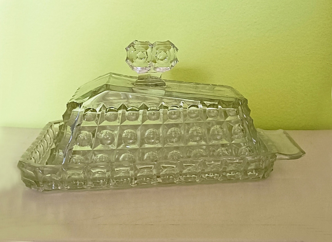 Vintage Clear Glass Butter Dish With Lid, Vintage Glass. Container for
