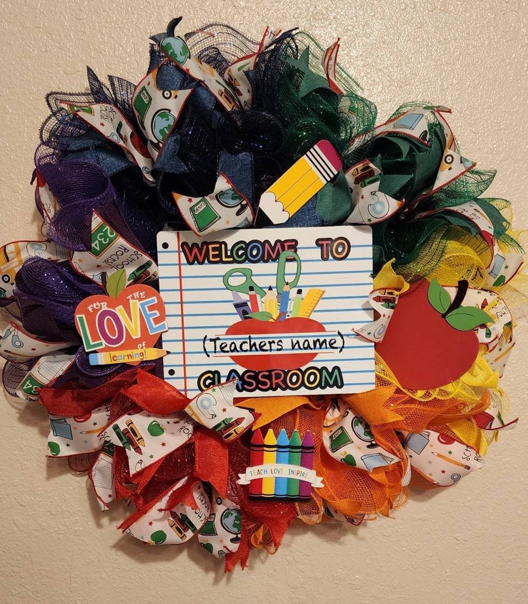 Teacher Wreath for Classroom, Personalized Wreath for Teacher, Teacher