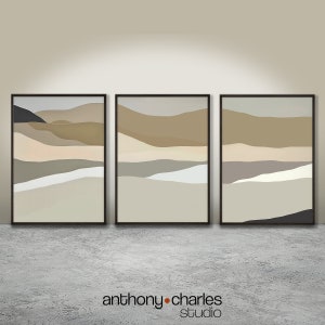 Abstract wave shaped 3 piece prints, earth tone wall art, minimalist wall art, neutral color palette, modern home decor, digital download