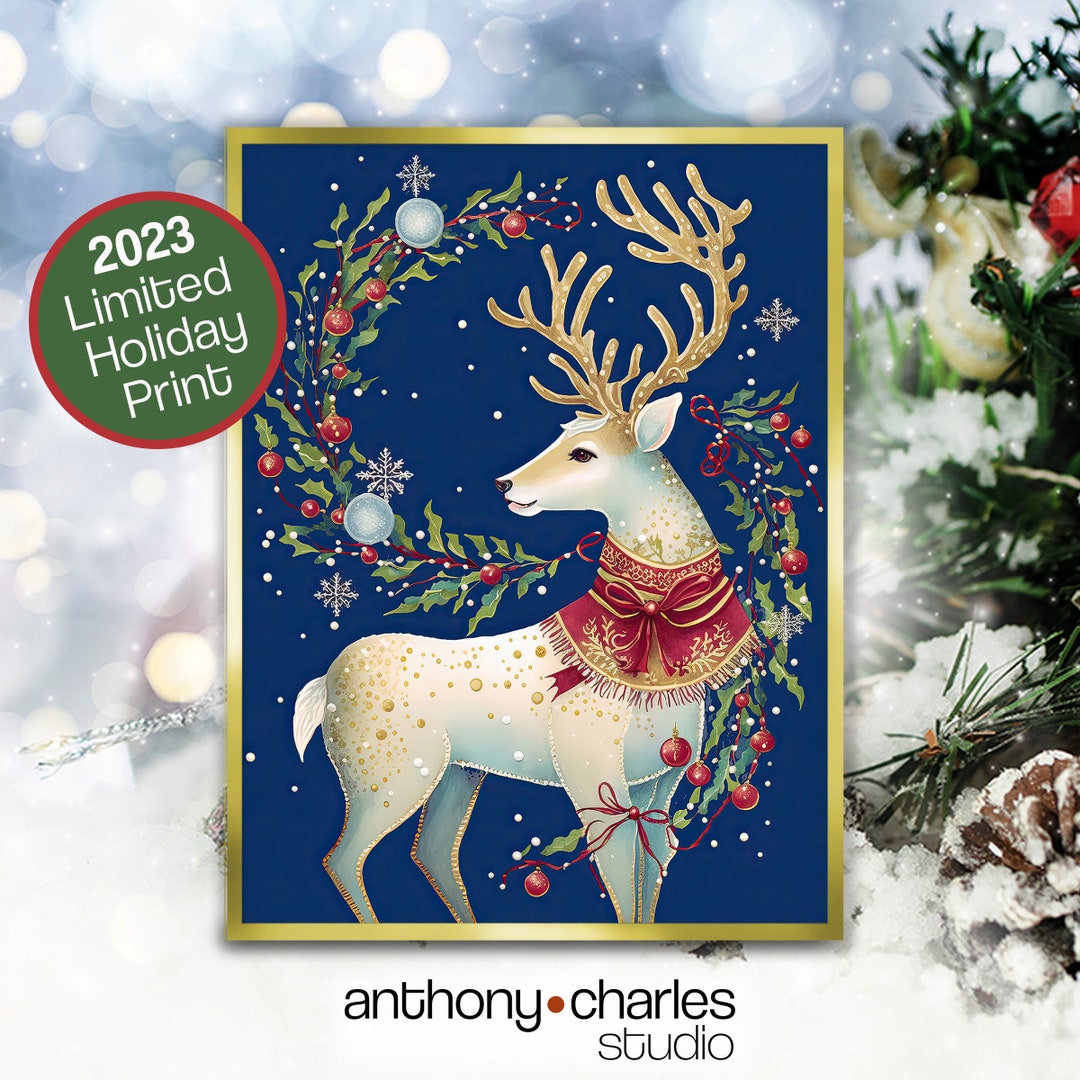 christmas-holiday-reindeer-printable-wall-art-with-free-card-etsy