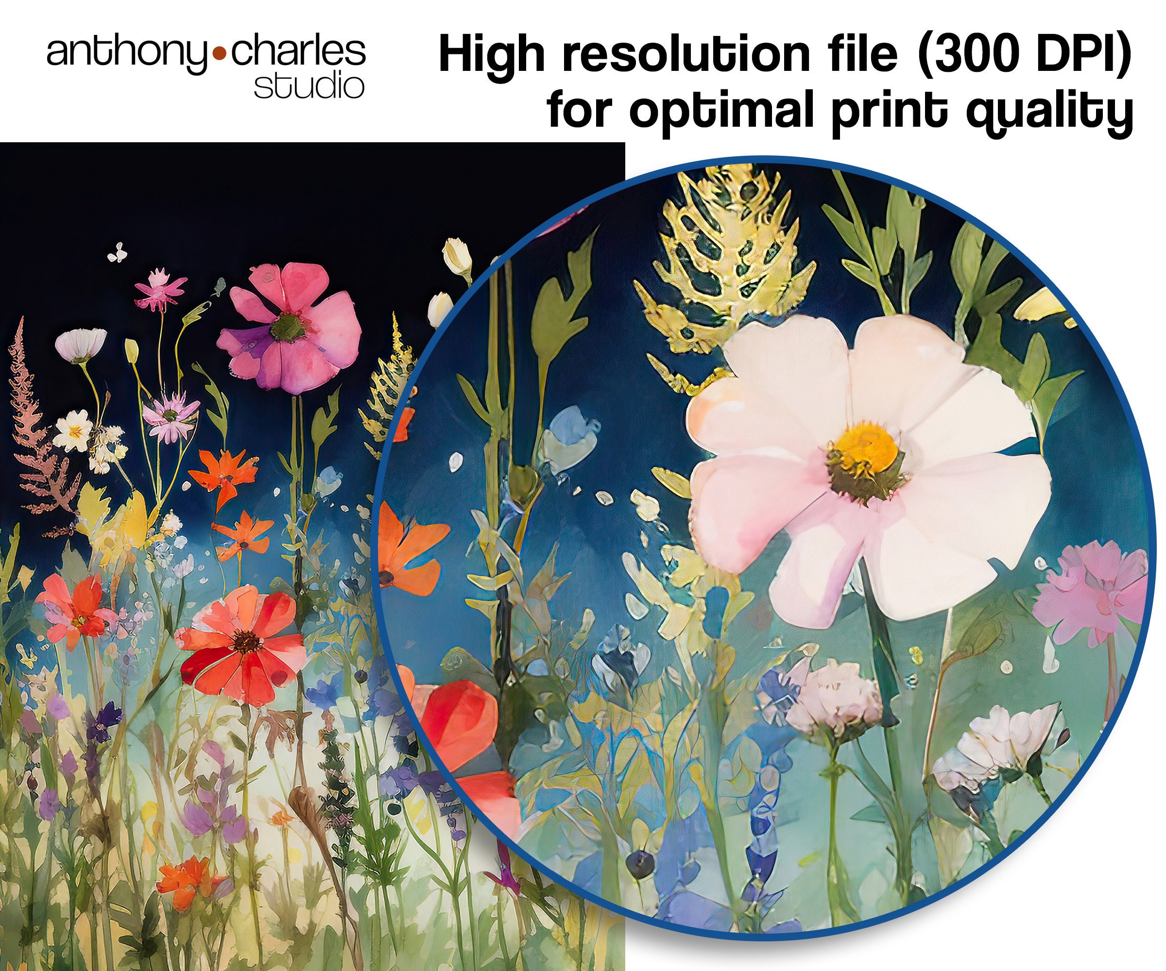 Floral Watercolor Print Set of 3, Wildflower Field Wall Art, Printable ...