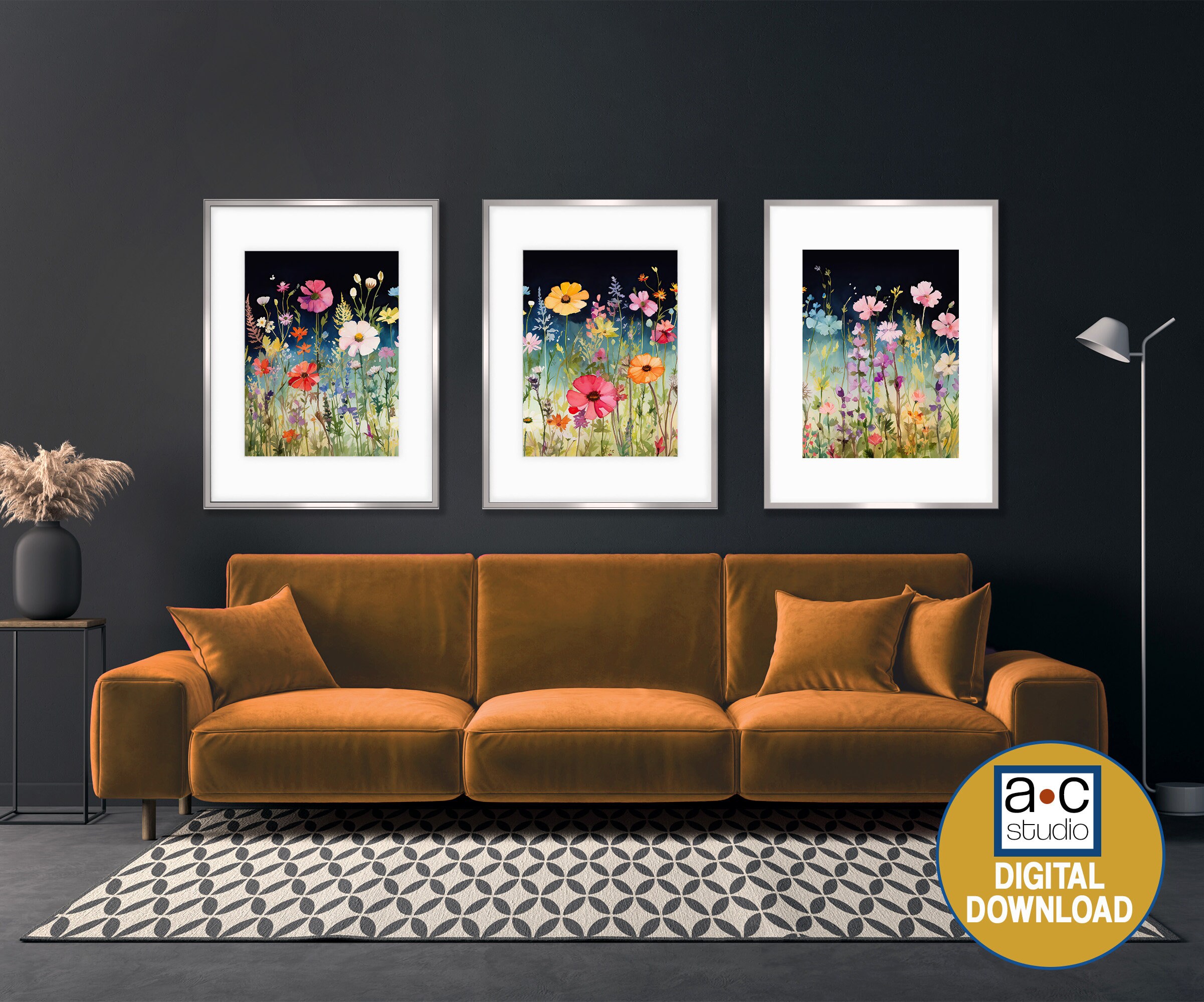 Floral Watercolor Print Set of 3 Wildflower Field Wall Art - Etsy