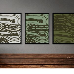 Set Of Three Prints Minimalist Abstract Art Printable Abstract Line Wall Decor Green Digital download Modern Art Green Prints Wall Art
