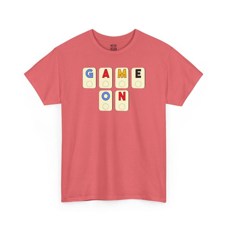 Game On Tile Graphic Tee Shirt | Cotton Casual Apparel Coral Silk