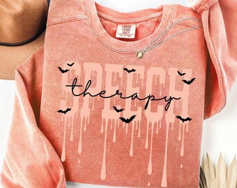 Speech Therapy Halloween Sweatshirt Spooky Speech Therapy Sweater Comfort Colors SLP Ghost Crewneck Speech Language Pathologist Pathology