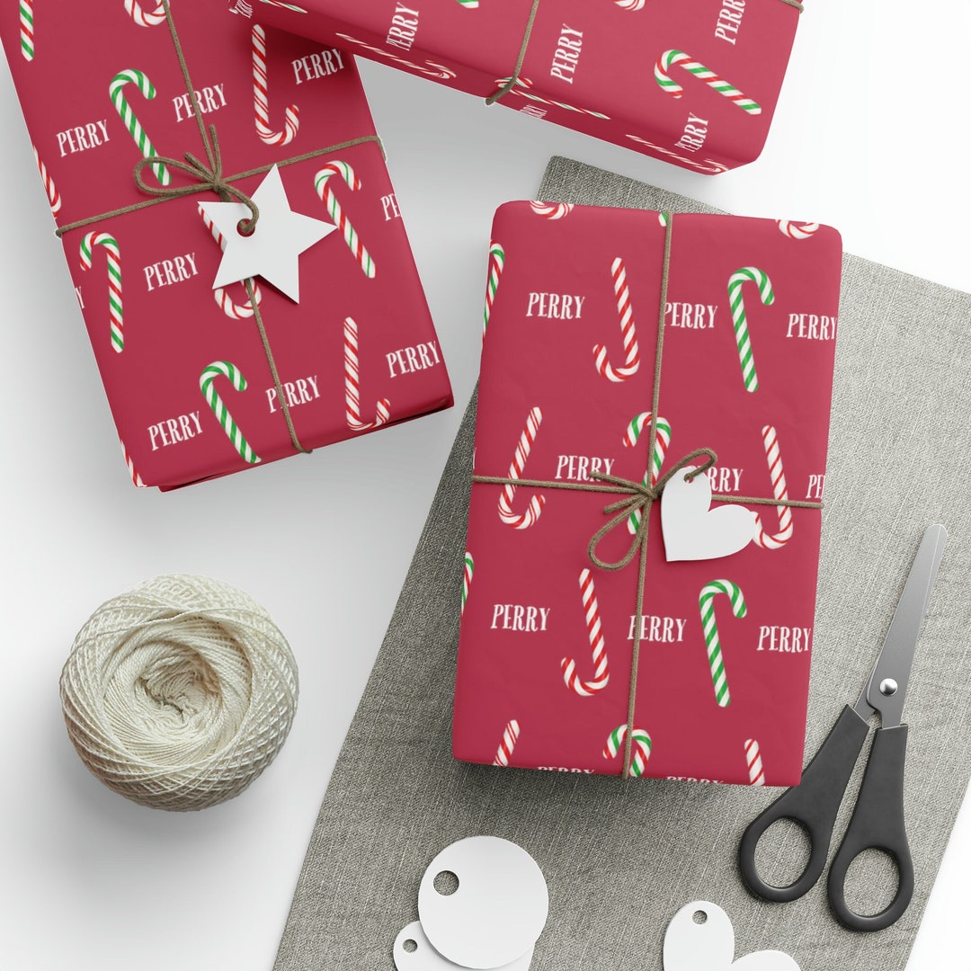Personalized Christmas Wrapping Paper With Name and Candy Cane, Viva