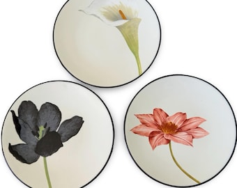 Vintage Noritake  Floral Serving Plates Set of 3 Colorwave Stoneware 6.25” Tulip Calla Clematis