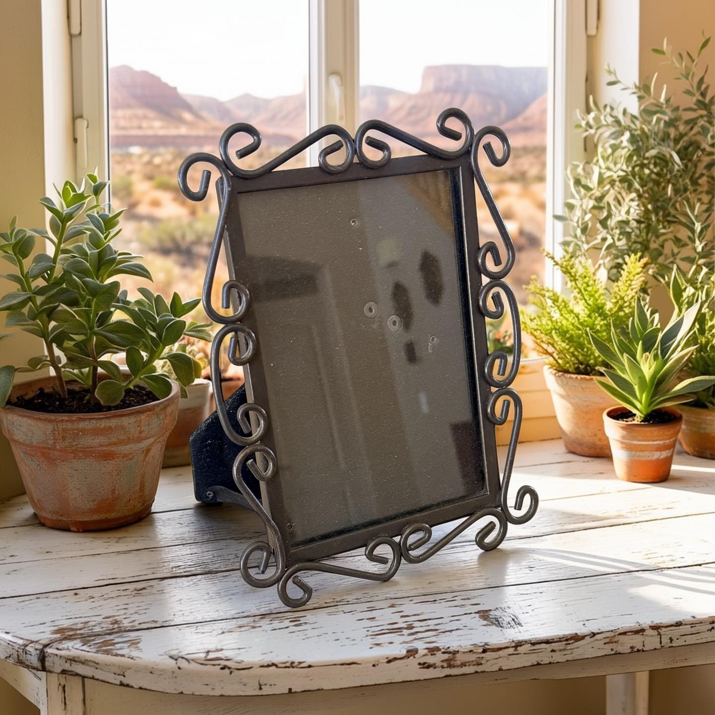 Vintage Black Wrought Iron Swirl Picture Frame 9x7 – Rustic