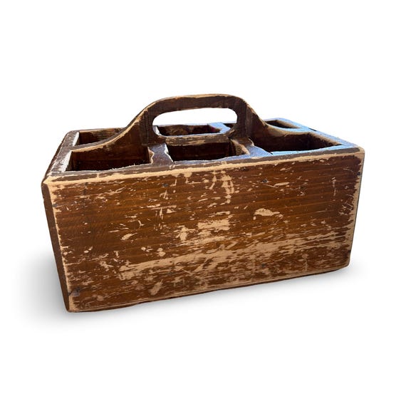 Old rustic handmade beer box with handle, rustic … - image 2