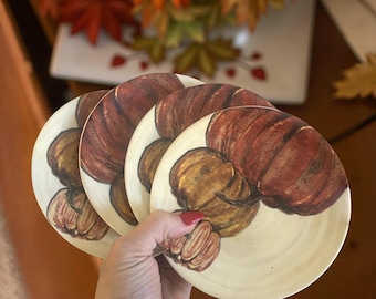 Pottery Barn Set of 4 Pumpkin Stoneware Appetizer Plates – Autumn Decor