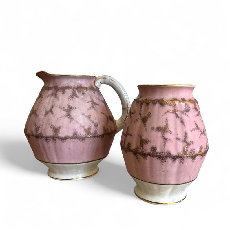 Rare Antique Adamantine WPC China Pink/gold Milk Creamer Jug 2 Pc Set ...