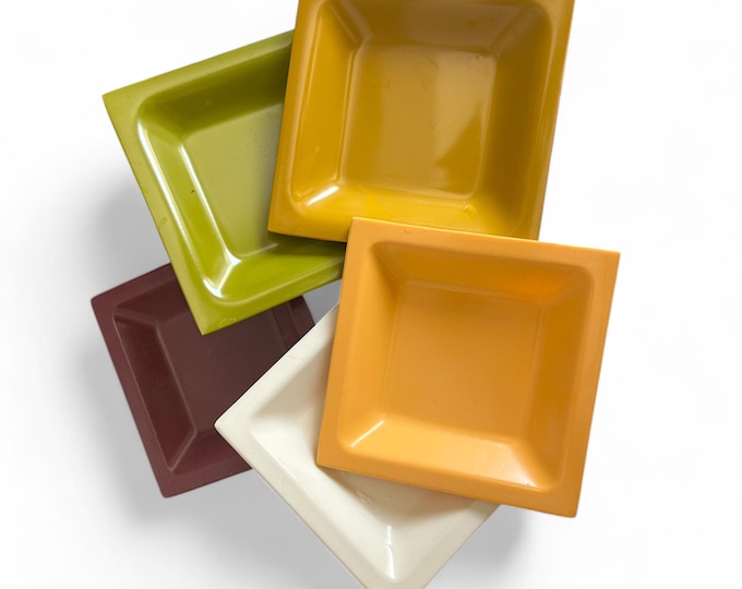 Square Fall Plate Vintage MCM Colorful Square Set of 5 Melamine Plates, Fall Autumn ...