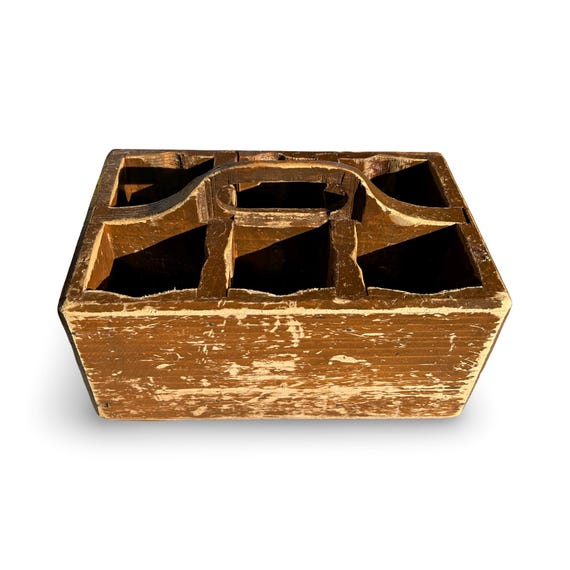 Old rustic handmade beer box with handle, rustic … - image 4