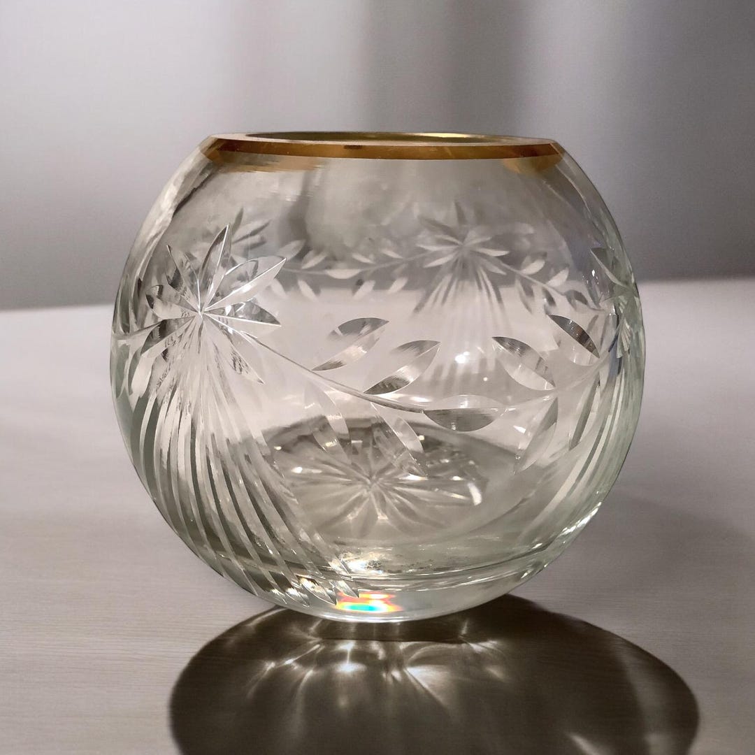 Vintage Hand-etched Crystal Globe Candle Holders, Thick Crystal Round ...