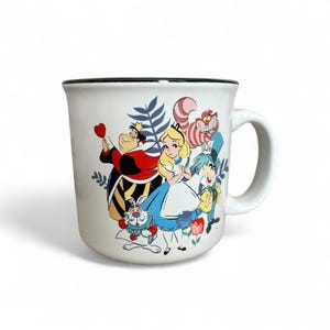 Silver Buffalo Disney Alice in Wonderland Featuring Queen of Hearts, Cheshire Cat, Mad Hatter, and White Rabbit Ceramic Camper Mug, 20 oz