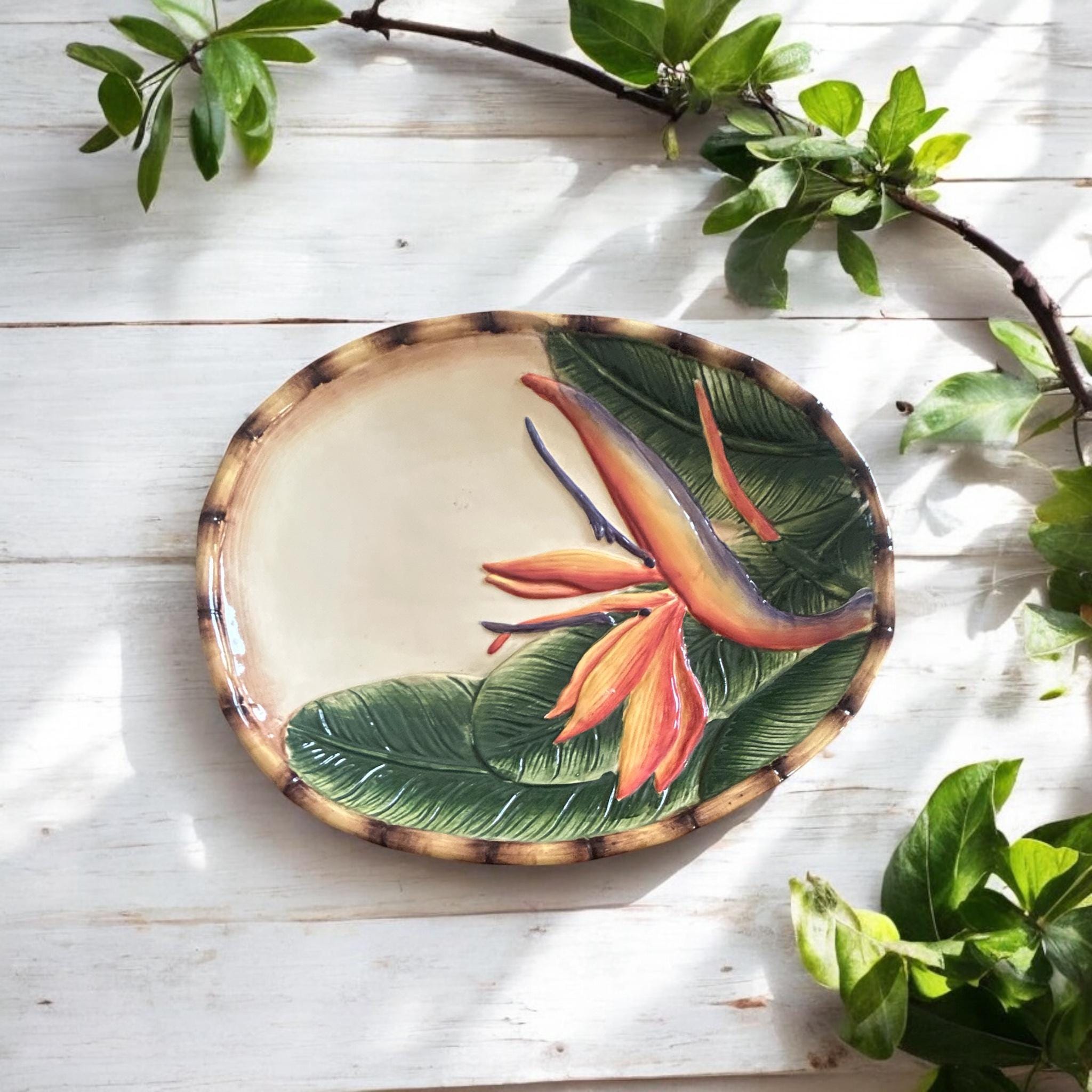 Hawaiian 工芸品 Vintage Hawaiian Pacific Rim Oval Serving Dish - Hand-painted