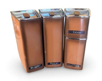 Vintage Lincoln Beautyware Canister Set, Chrome Lids, MCM Kitchen