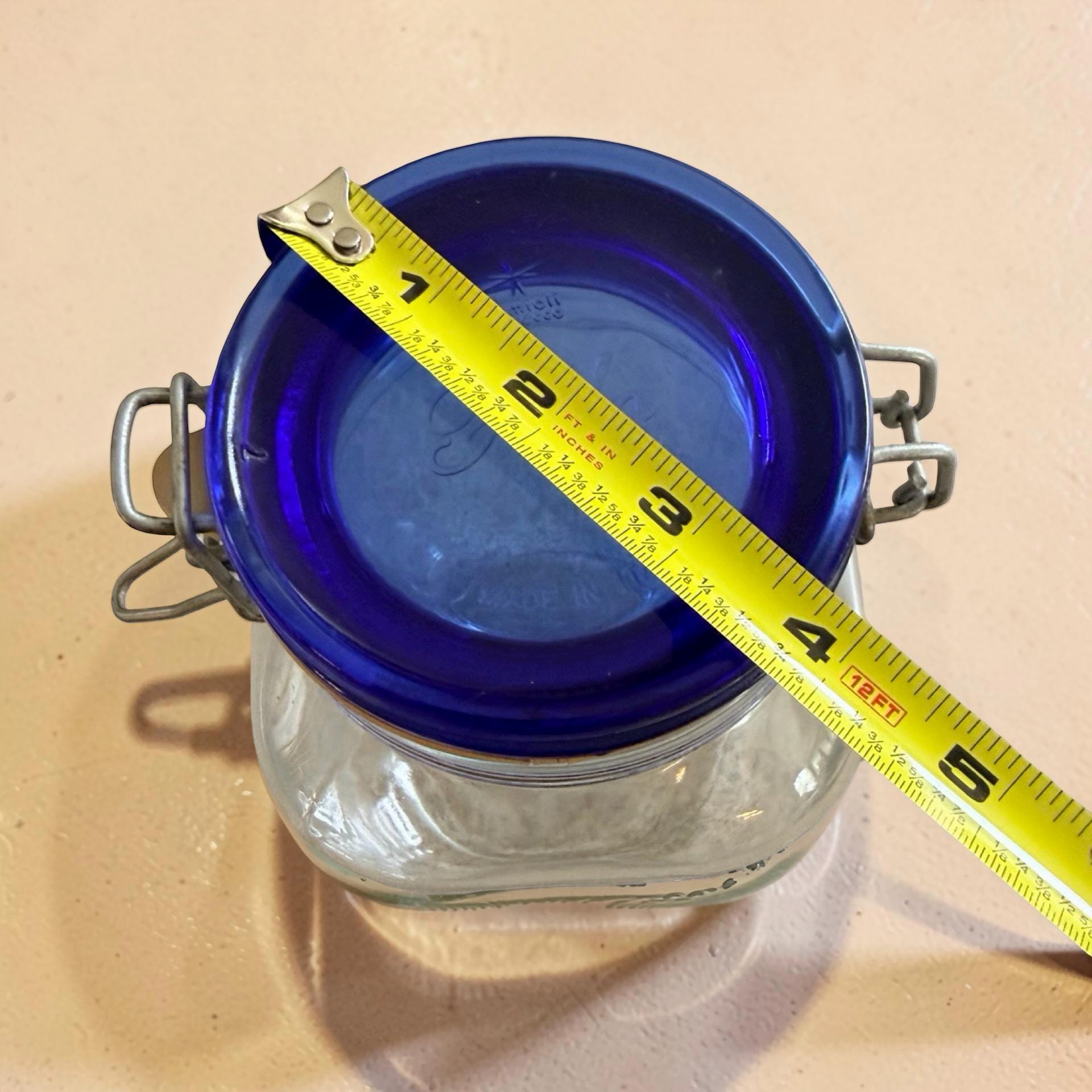 1 Liters Vintage Made in Italy Bormioli Rocco Fido Jar With Cobalt