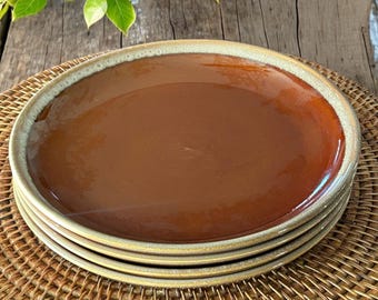 vintage Today's Home Ironstone Dinner Plates Drip Glaze Edge Brown Dishes Lot of 4 ,brown tan stoneware plates, durable thick earthy plate