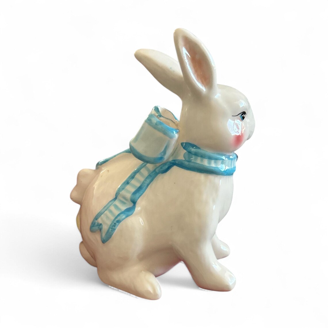 Cute Vintage Bunny Rabbit Figurine With Flowers and Blue Big Ribbon Bow ...
