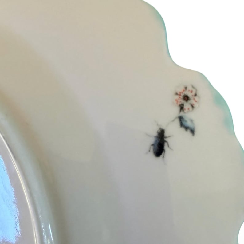 Piatto da dessert Anthropologie Lou Rota Nature Table Chameleon, 23,5 cm, turchese acquamarina con decorazioni floreali in pizzo bianco immagine 4