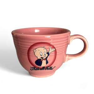 Taza de Porky Pig, colección de Warner Bros. Studio Store Taza de Porky Pig "That's All Folks" Taza de café o té de edición limitada, Looney Toons Fiesta