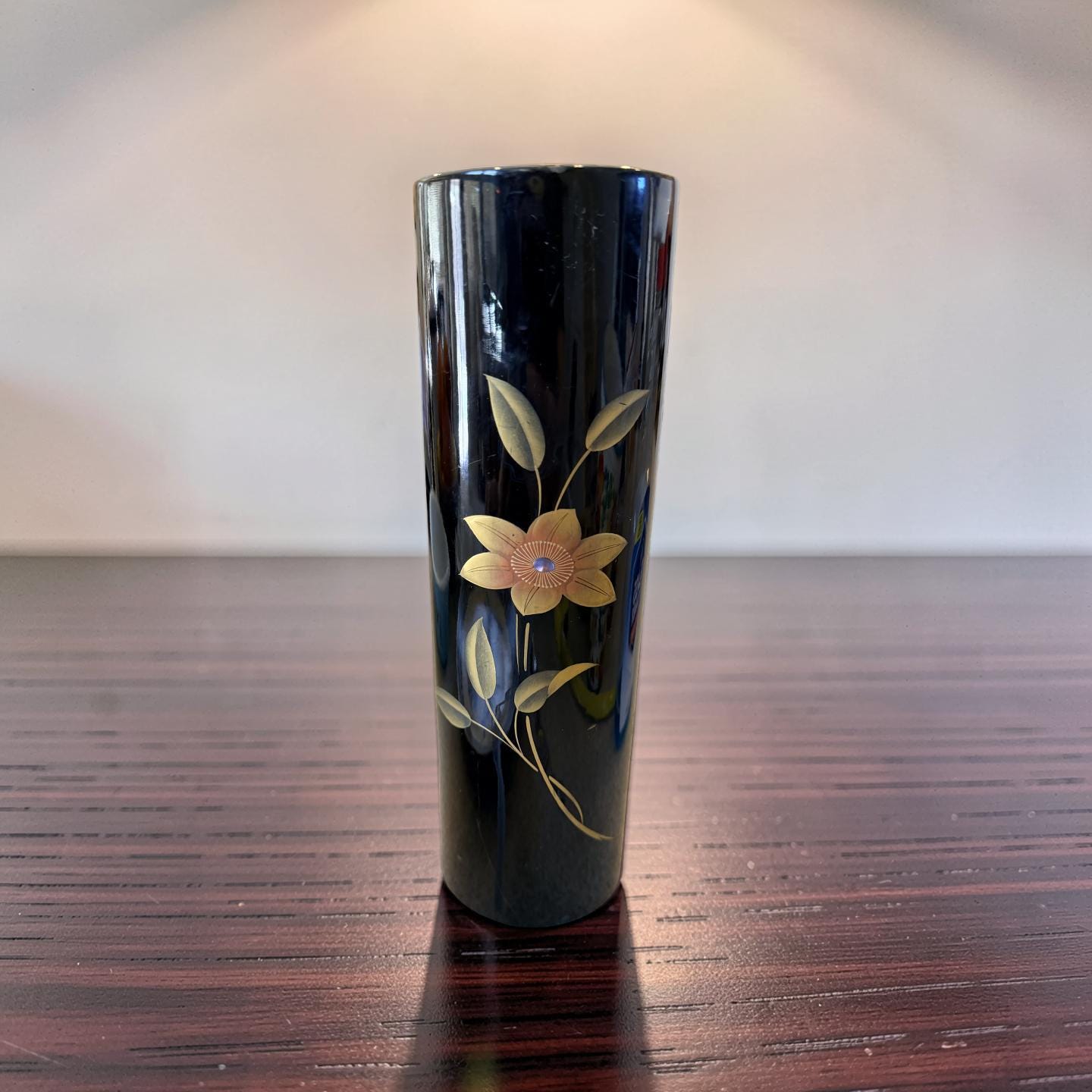 Vintage Wajima-nuri Lacquerware Vase | Black Gold Maki-e Ikebana
