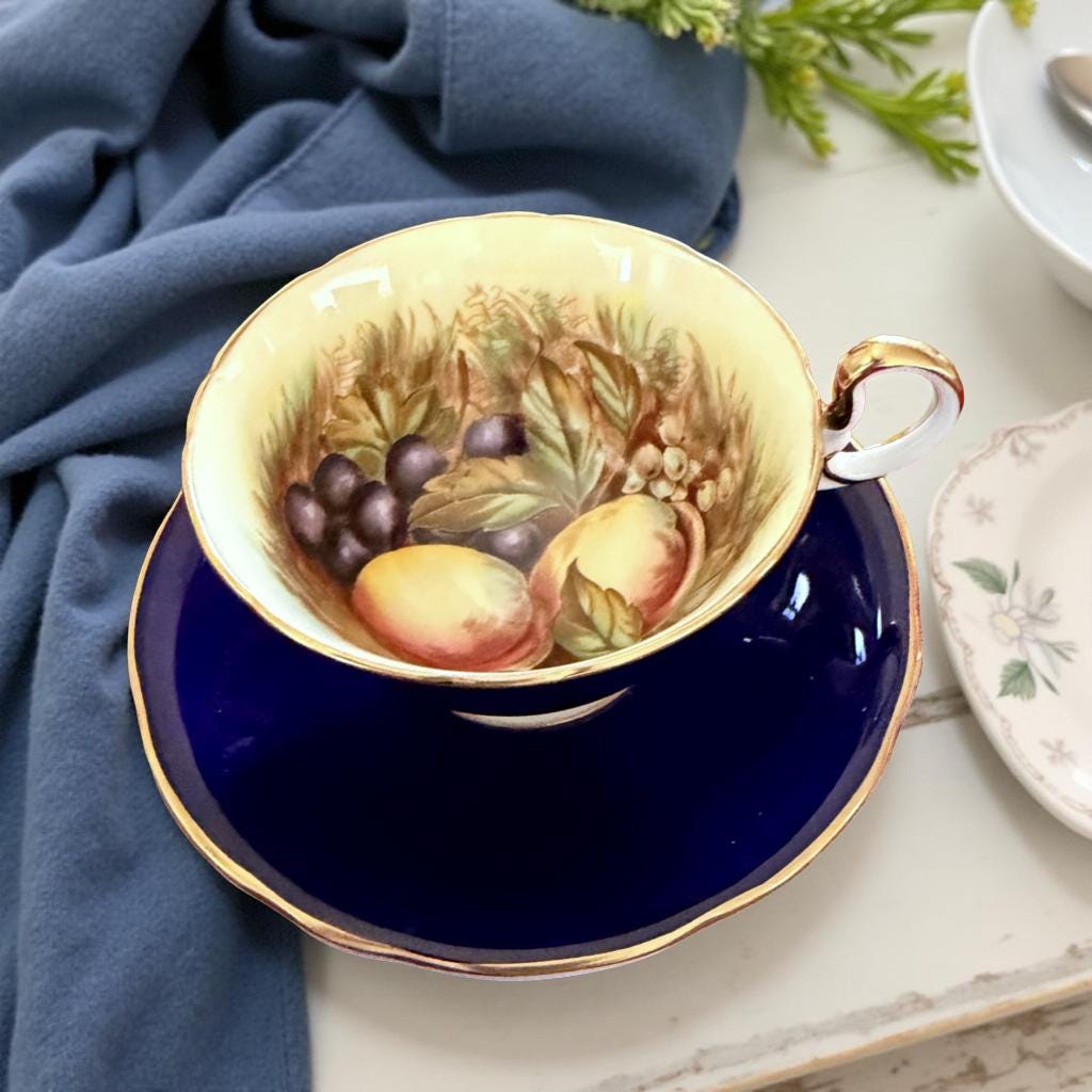 Aynsley Orchard Gold Teacup and Saucer - Etsy