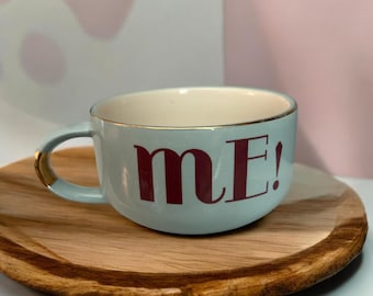 Vintage ANTHROPOLOGIE koffie thee LATTE mok beker, groenblauw en gouden rand 'Me'-mok, blauwgroen blauwgroene en gouden vintage mok