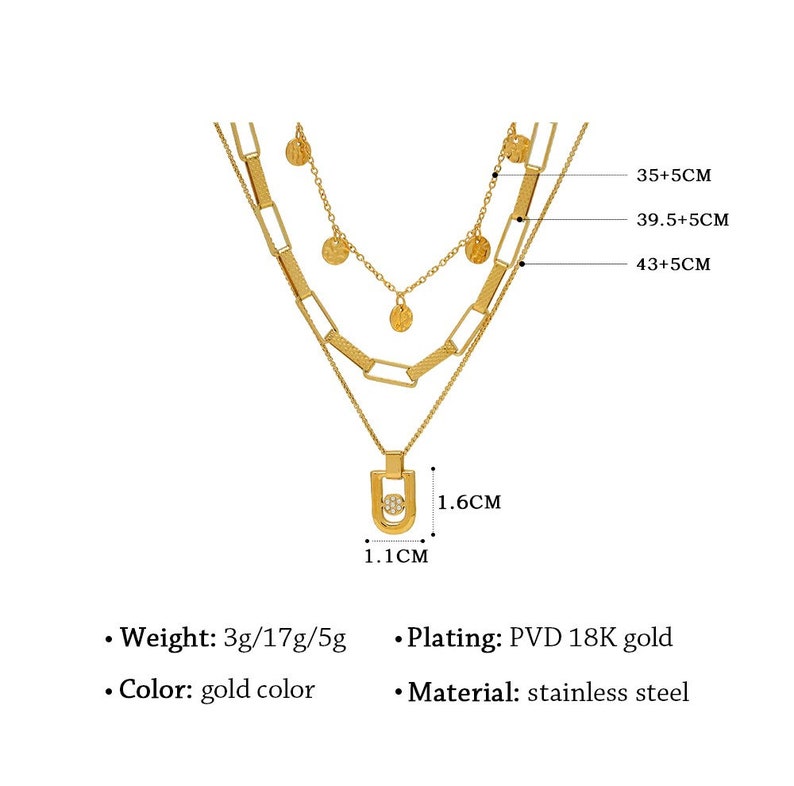 18k Real Gold Three Layered Chain Necklace Set. Gold Stackable Etsy