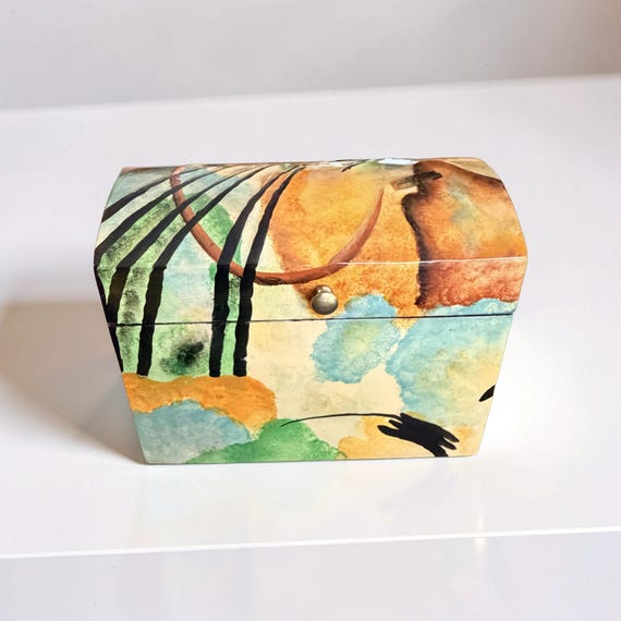 Lacquered Solid Wood Chest – European Symbolism Art, Colorful Keepsake Box