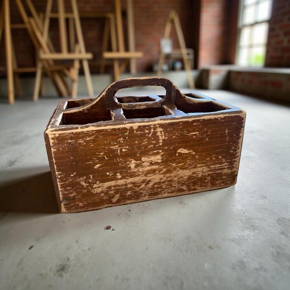 Old rustic handmade beer box with handle, rustic … - image 1