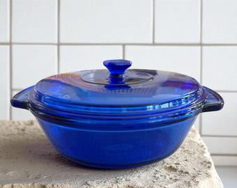 Anchor Hocking ガラス製調理器具 キャセロール　アメリカ製 アンカーホッキング、ブルーガラスキャセロールディッシュ、1.5