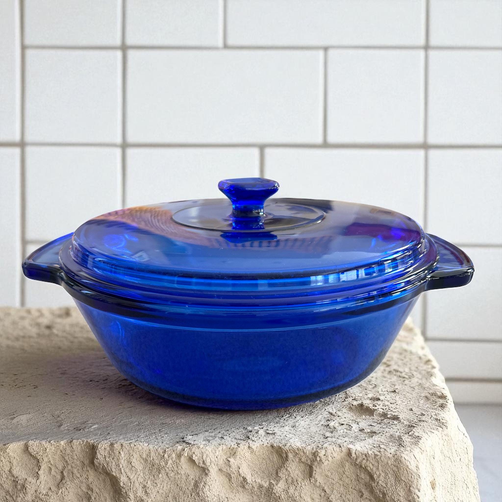 Anchor Hocking Cobalt Blue Glass Casserole Dish With Lid, 1.5