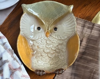vintage glazed ceramic owl serving bowl.