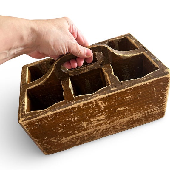 Old rustic handmade beer box with handle, rustic … - image 5