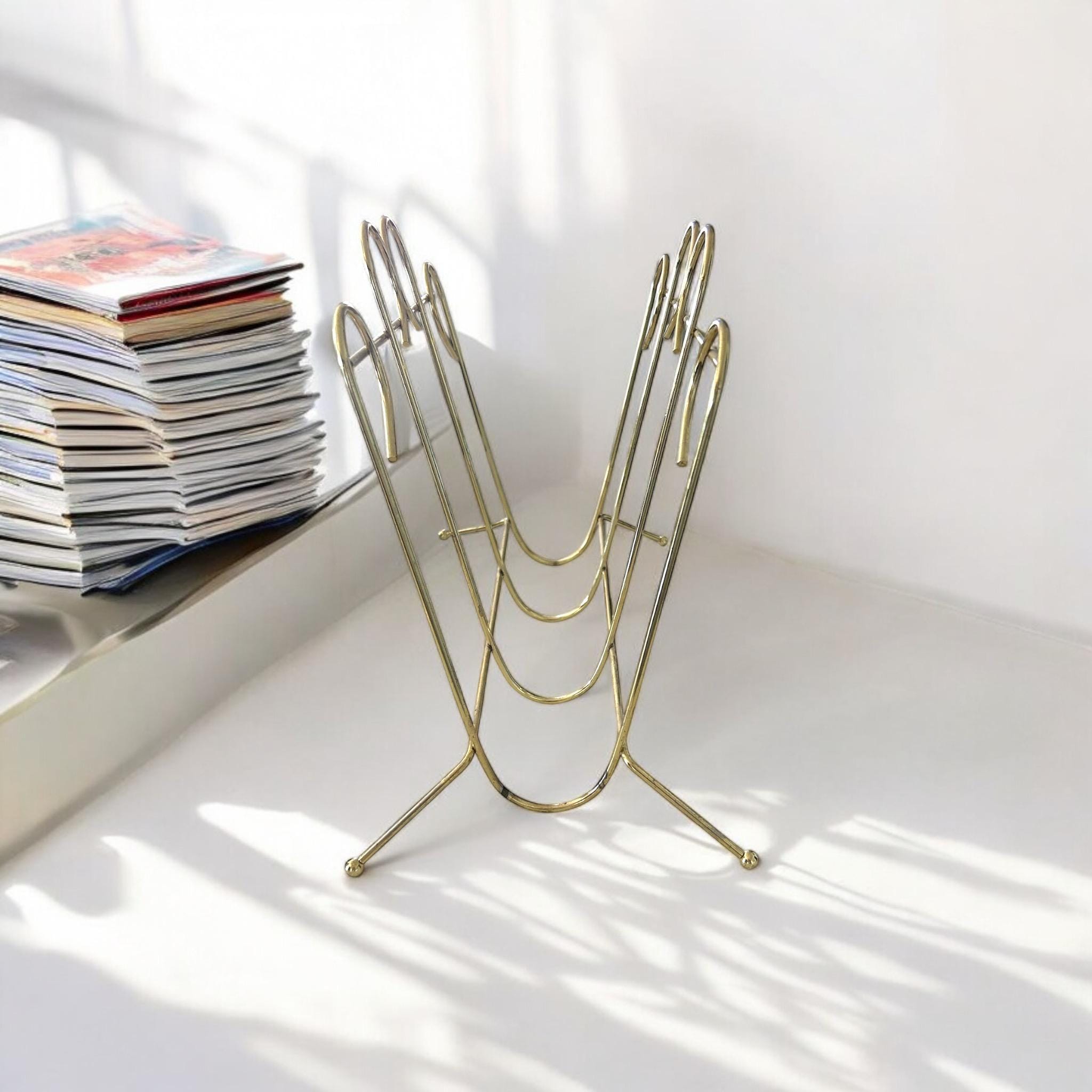 Vintage 60's MCM Magazine Newspaper Rack, Mid Century Geometric Record ...