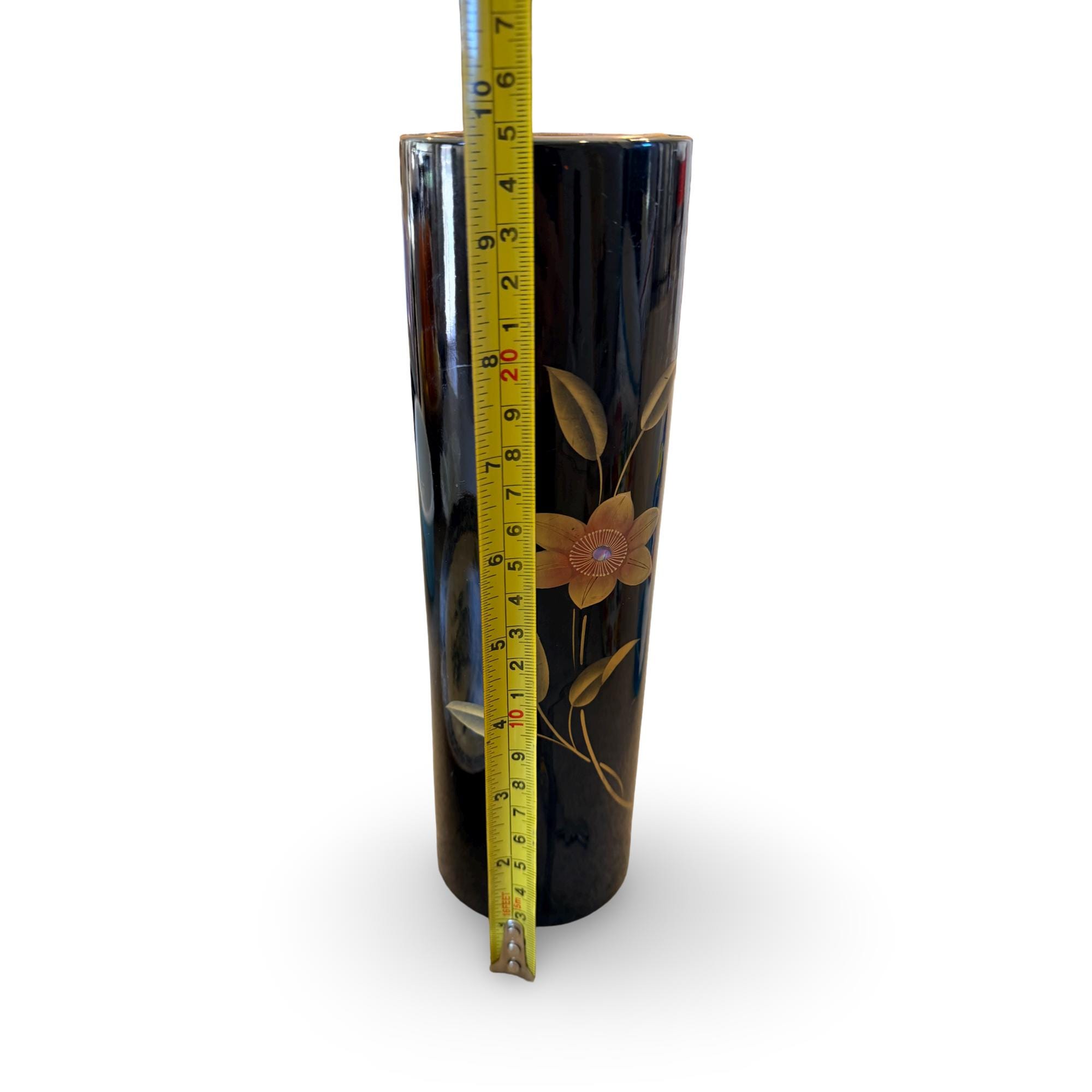 Vintage Wajima-nuri Lacquerware Vase | Black Gold Maki-e Ikebana