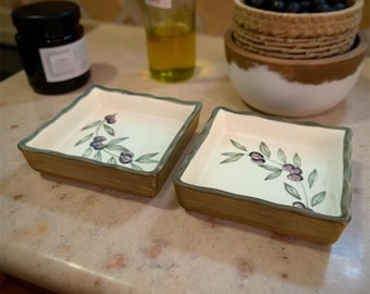 Hand Painted Olive Branch Ceramic Appetizer Plates, Set of 2