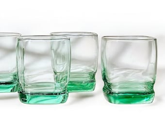 Bicchieri alti in vetro verde/bicchieri Collins/bicchieri quadrati verdi vintage~ Base pesante~ Bicchieri da roccia/set da 4 o 3