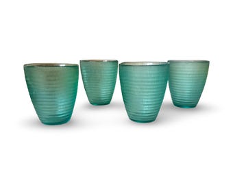 Vintage Set von (4) Libbey Radiant Wasserkelch Pressglas Stemware mit vertikalen Schnitten Dekorative Band Sammlerglaswaren