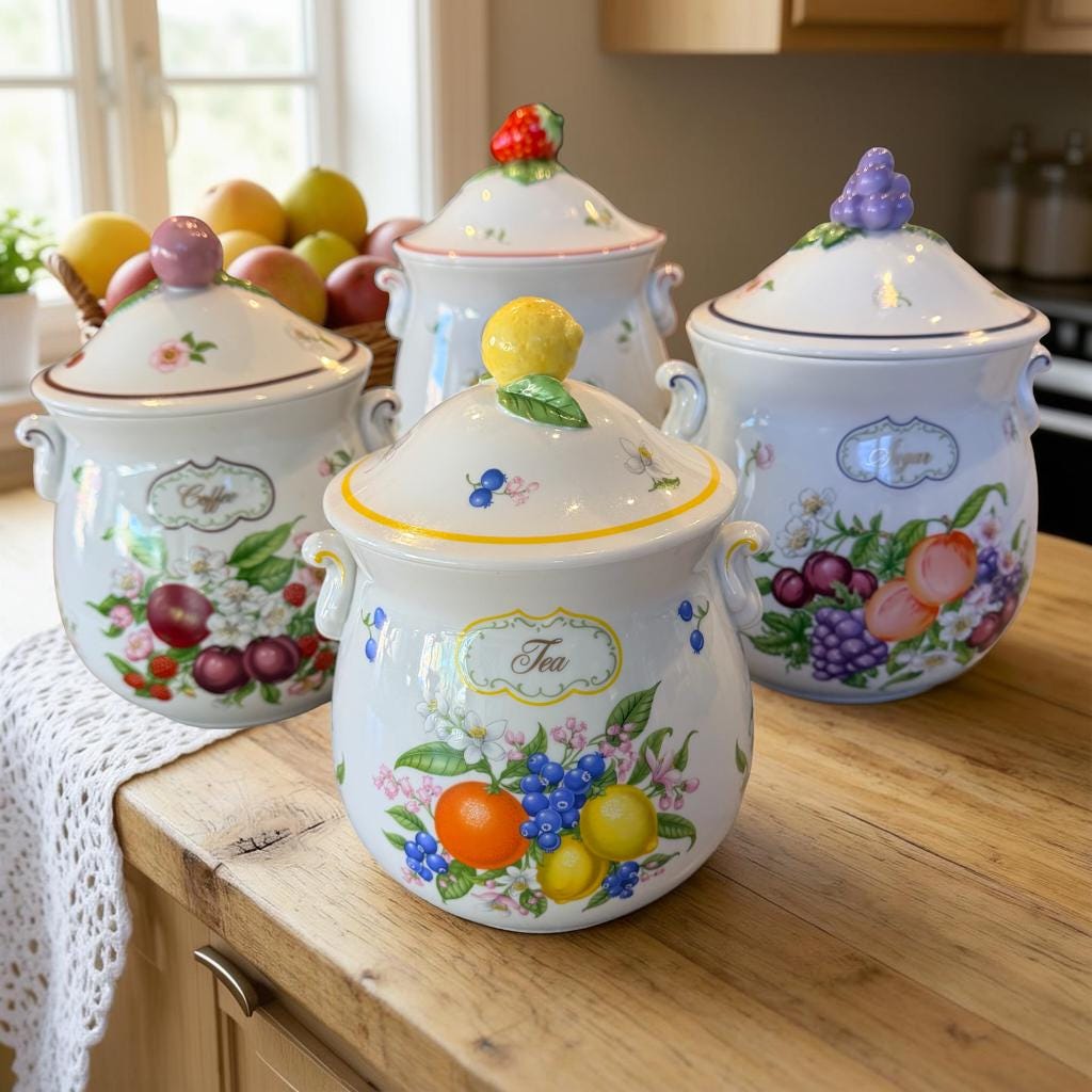 Vintage Lenox Orchard Canister Set – Porcelain Fruit Finials