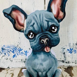 Jolie carte d'anniversaire/de voeux en forme de bouledogue français. Fabriquée à la main.