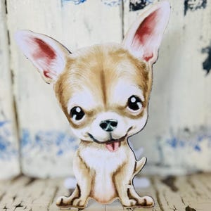 Linda tarjeta de felicitación o cumpleaños con forma de chihuahua. Hecha a mano.