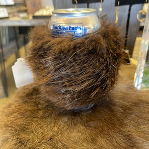 Beaver Can cooler real beaver fur accessory unique beaver fur gift koozie