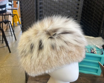 Fur hat pillbox hat Beautiful soft lynx cat fur hat bobcat