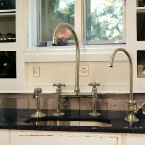 Unlacquered Solid Brass Bridge Kitchen Faucet with Cross Handles