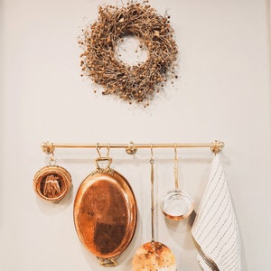 Unlacquered Brass Pot Rack with &quot;S&quot; Hooks: Rustic Wall Mount